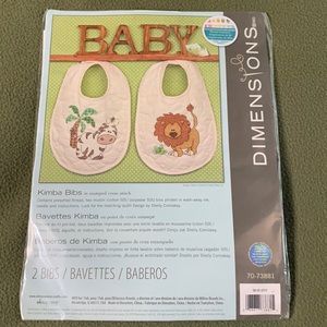 Dimensions stamped cross stitch kimba bibs kit. Model 70-73881